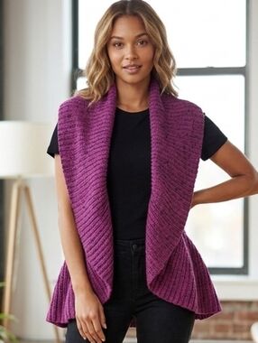 Ruby Rd. Sleeveless Purple Casual Layering Open Front Drape Sweater Vest Size M